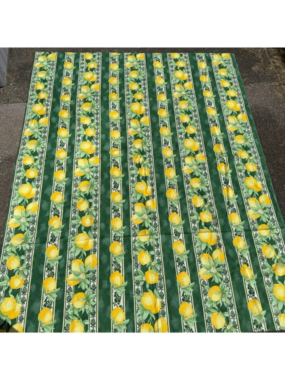 Vintage Green Lemon Tablecloth 6 Napkins Rectangle Citrus Fruit French Provencal